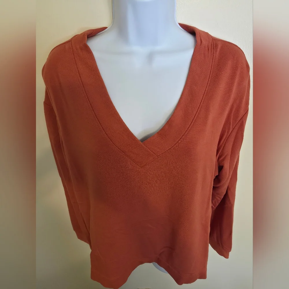 NWOT Orvis Rust Orange V-Neck Pullover Sweater, Large